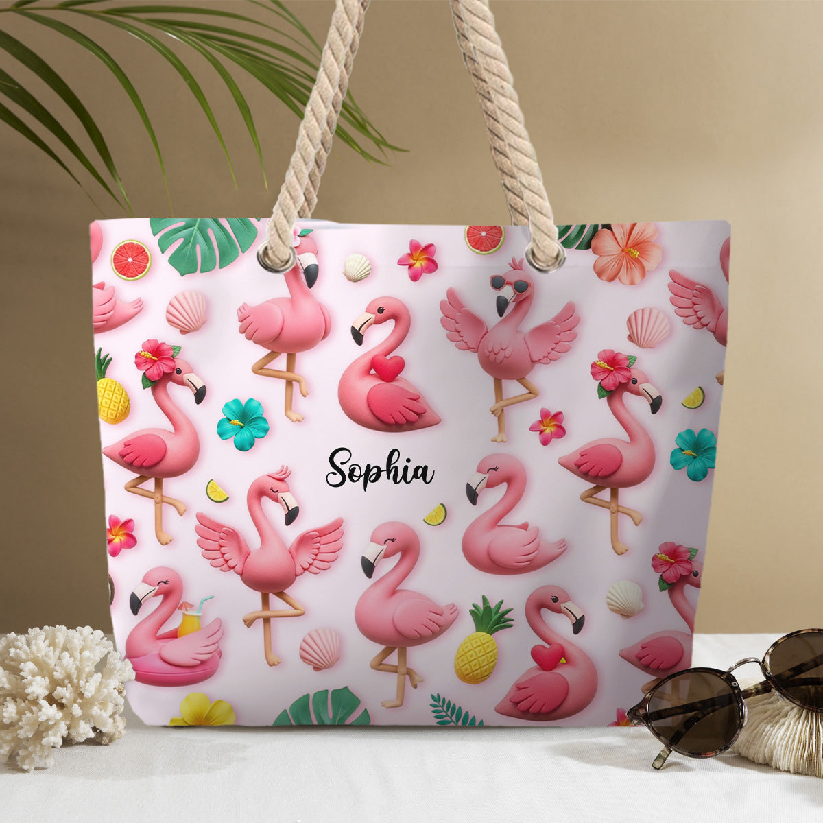 Flamingos lieben – Personalisierte Flamingo-Strandtasche