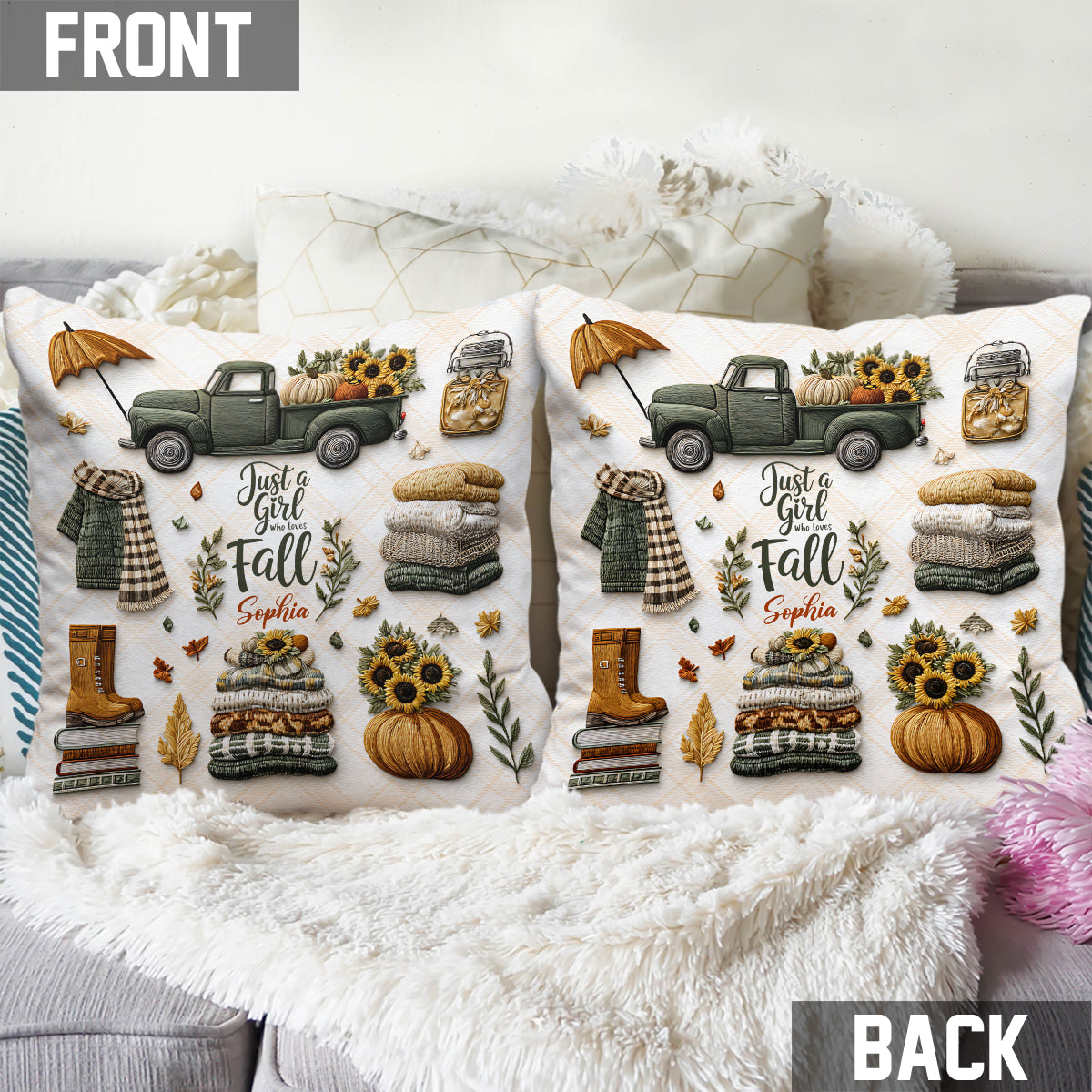 Einfach ein Mädchen, das den Herbst liebt – personalisiertes Herbst-Dekokissen