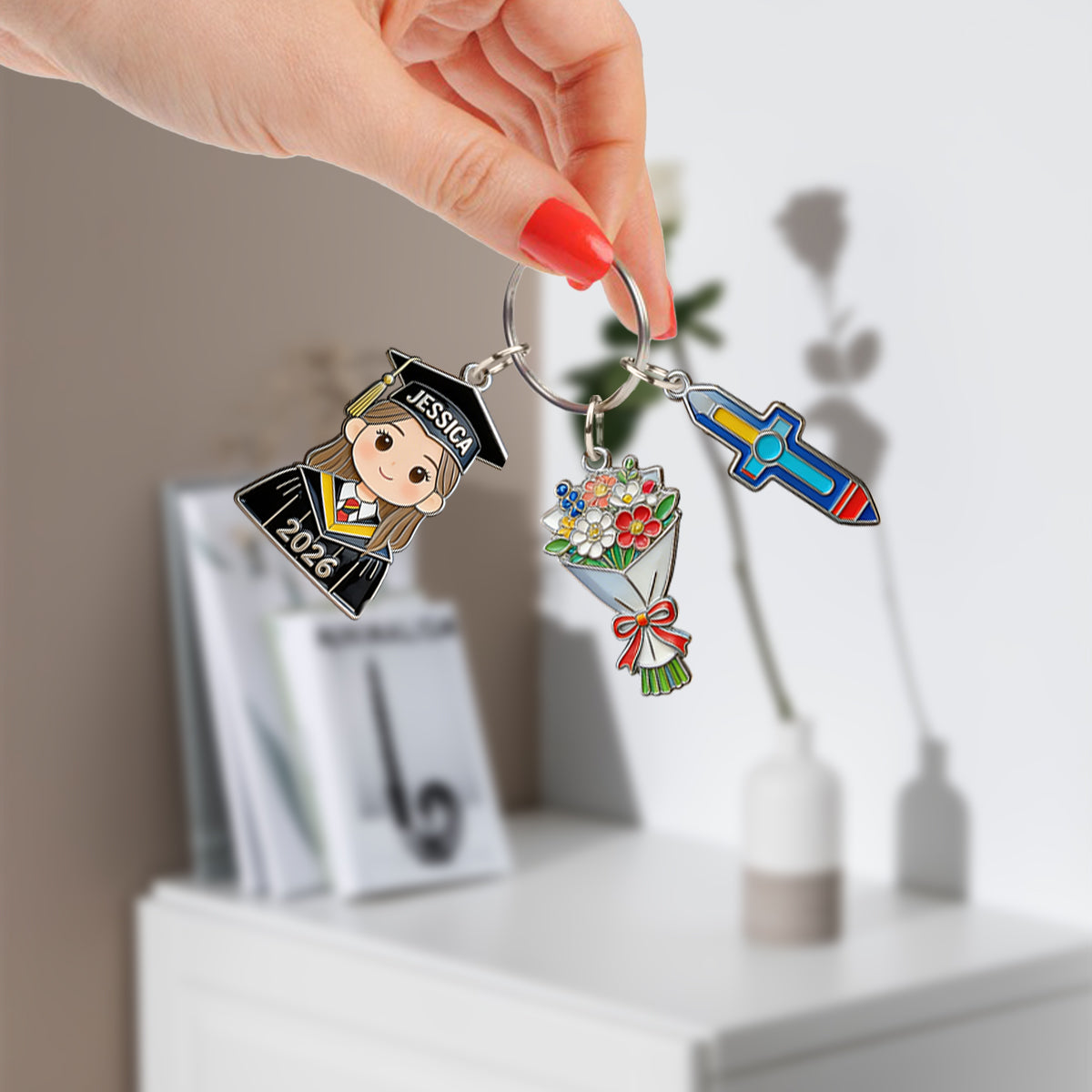Abschlussgeschenk – Personalisierter Schlüsselanhänger mit Anhängern