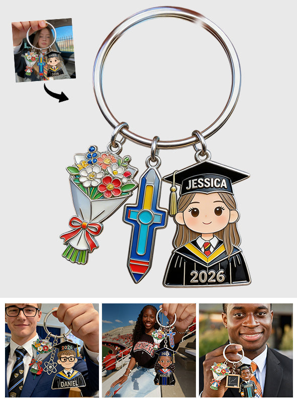 Abschlussgeschenk – Personalisierter Schlüsselanhänger mit Anhängern
