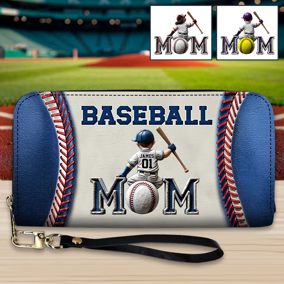 Baseball/ Softball Mom - Personalized Mother Leather Long Wallet