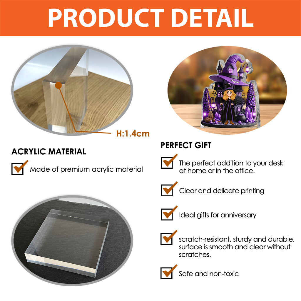 Hexenhaus – Personalisierte Acrylplakette in Hexenform