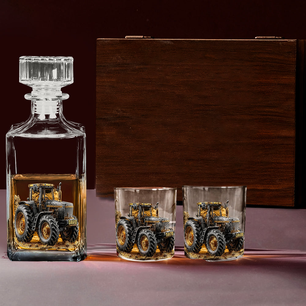 Strong Farmer - Personalized Tractor Whiskey Decanter Set