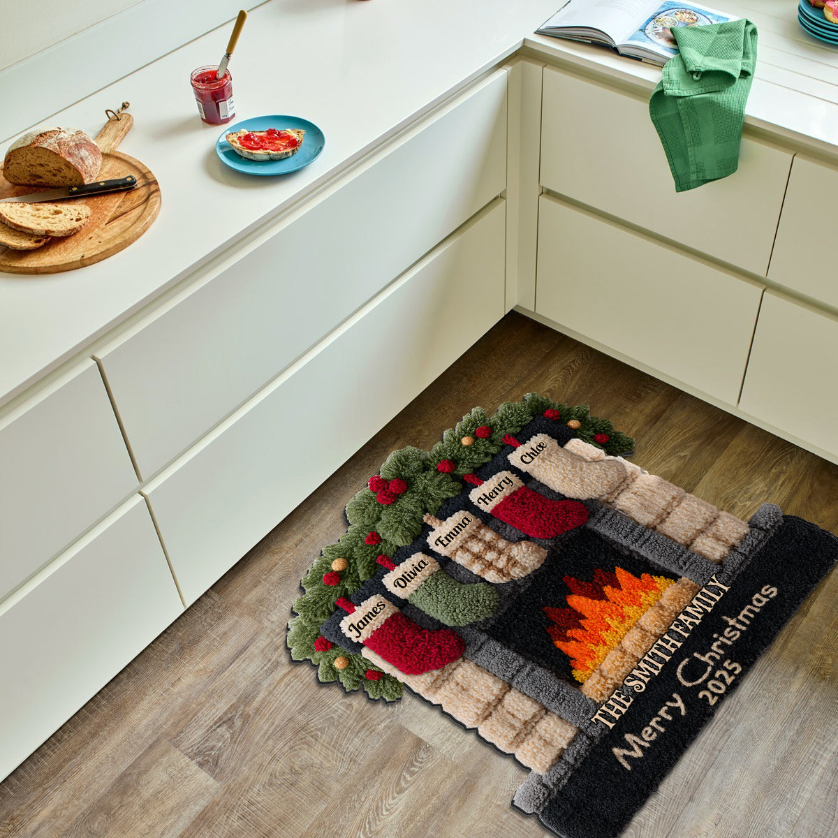 Frohe Weihnachten – Personalisierter, rutschfester Familienteppich