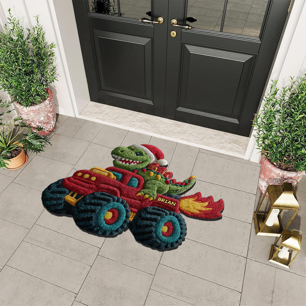 Dinosaur Christmas - Personalized Kid Non-Slip Tufted Rug