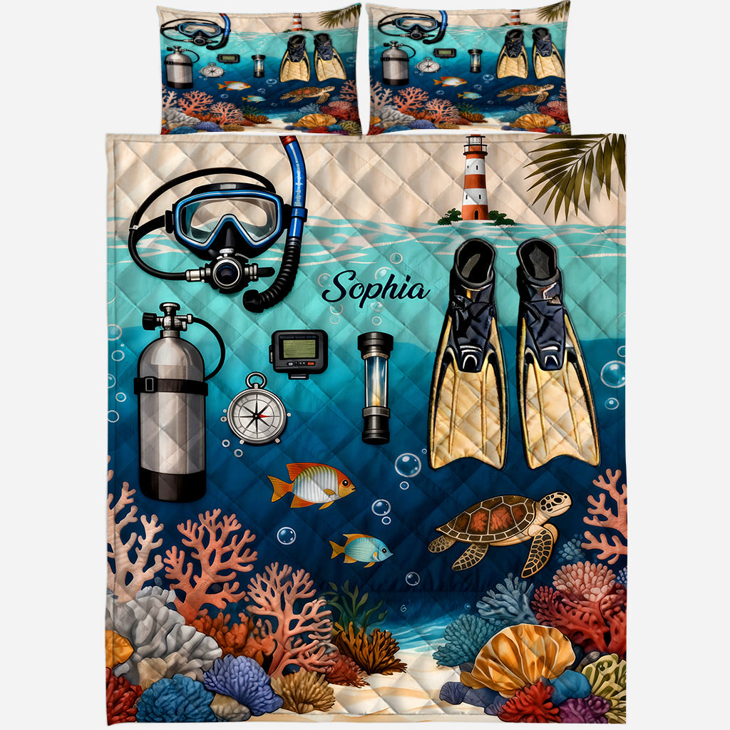 Scuba Diving Lovers - Personalized Scuba Diving Quilt Set