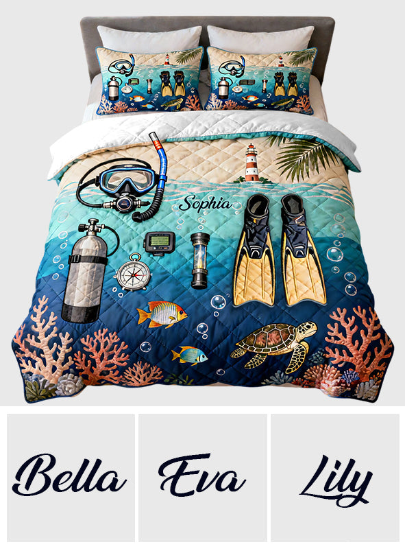 Scuba Diving Lovers - Personalized Scuba Diving Quilt Set