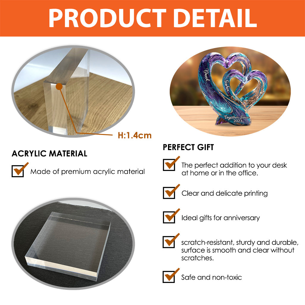 „Du und ich, wir schaffen das“ – personalisierte Acrylplakette in individueller Form für Paare