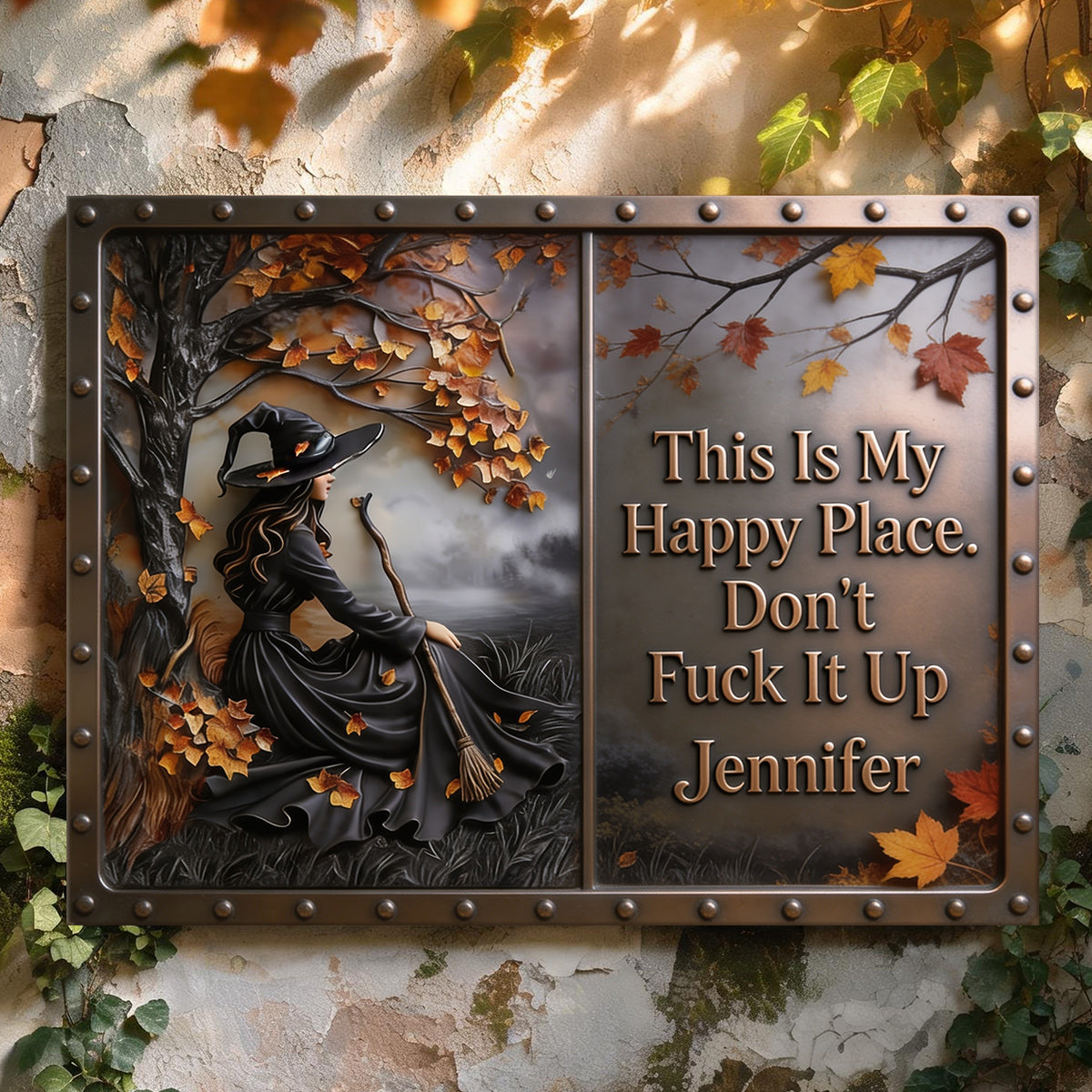 This Is My Happy Place - Personalized Witch 3D Printed Cut Metal Sign