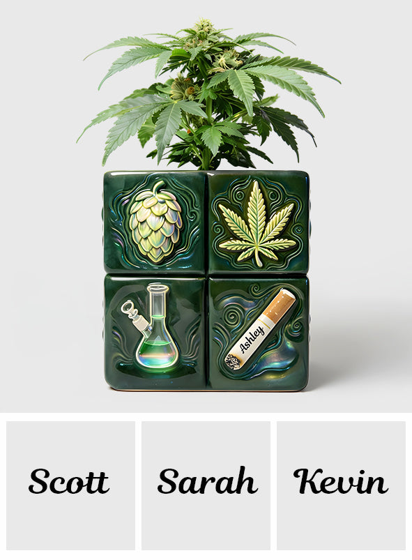 Grünes Zauberblatt – Personalisierte Acryl-Blumenvase in Cannabis-Form