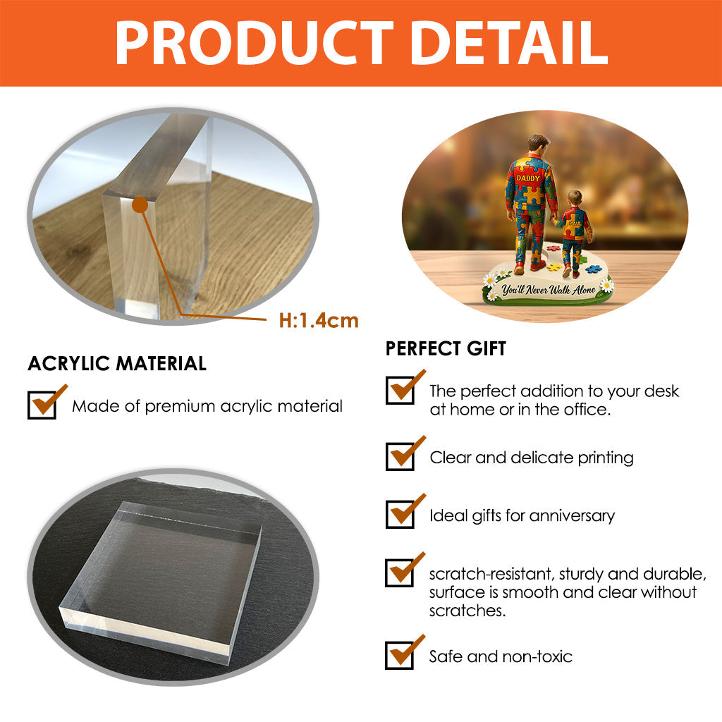 Du wirst niemals allein gehen – Personalisierte Acrylplakette zur Sensibilisierung für Autismus in individueller Form