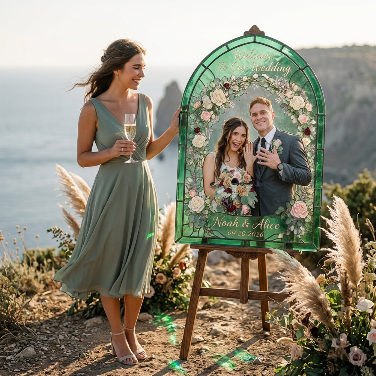 Willkommen zu unserer Hochzeit - Personalisierter 3D-gedruckter Glas-Sonnenfänger