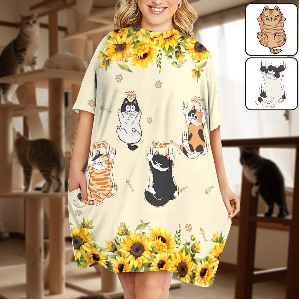 Niedliche Katzen - Personalisiertes Katzen-Schlafshirt-Kleid