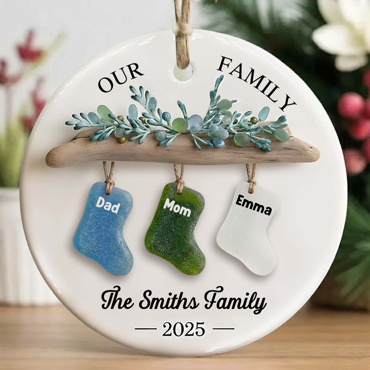 Our Family, Merry Christmas 2025 - Personalized Family Ceramic Circle Ornament