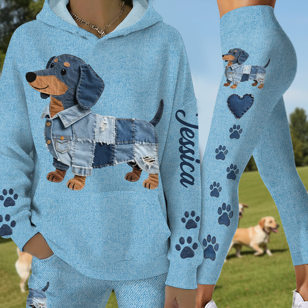 Einfach ein Mädchen, das ihren Hund liebt – personalisierter Hunde-Hoodie und Leggings