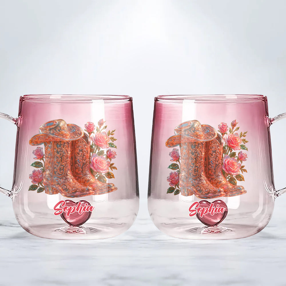 Cowgirl Boots - Personalized Cowgirl Gradient Glass Mug