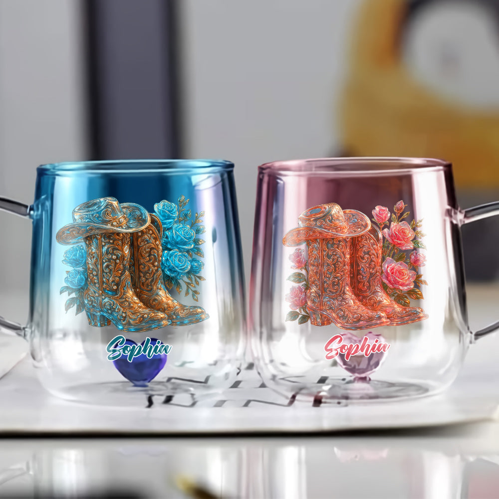 Cowgirl Boots - Personalized Cowgirl Gradient Glass Mug