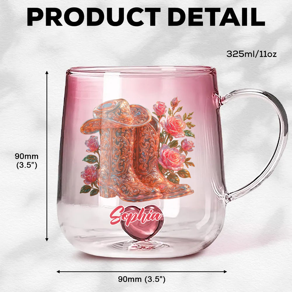 Cowgirl Boots - Personalized Cowgirl Gradient Glass Mug