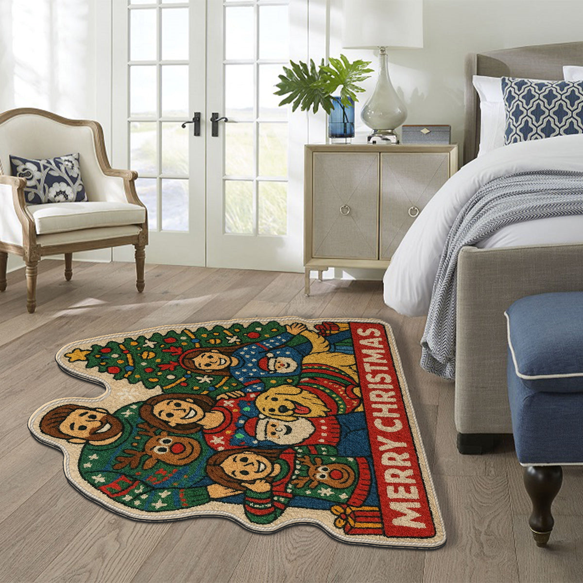 Any Photo To Rug Merry Christmas - Personalized Family Non-Slip Tufted Rug