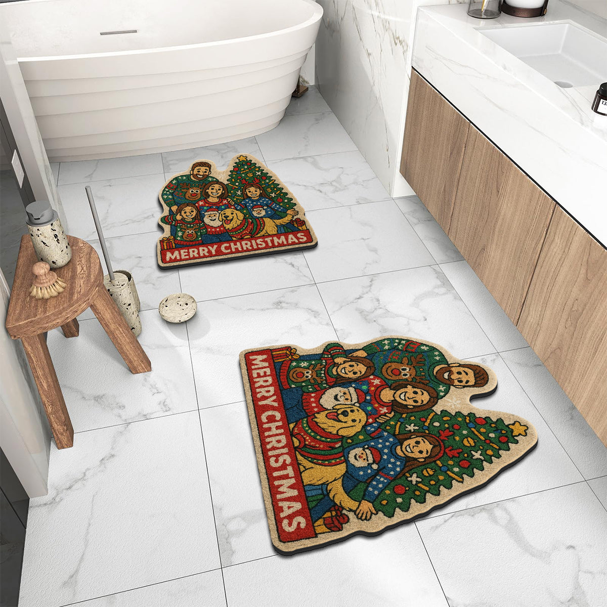 Any Photo To Rug Merry Christmas - Personalized Family Non-Slip Tufted Rug