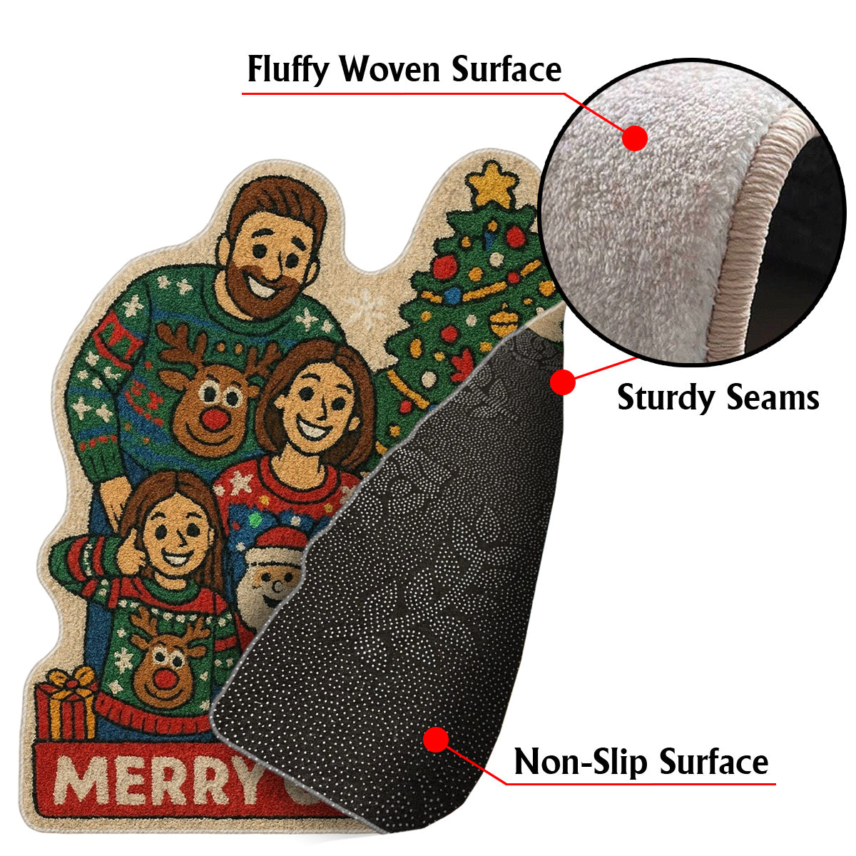 Any Photo To Rug Merry Christmas - Personalized Family Non-Slip Tufted Rug