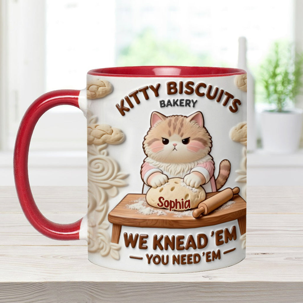 Wir kneten sie, Sie brauchen sie – personalisierte Tasse und Untersetzer mit Backmotiv