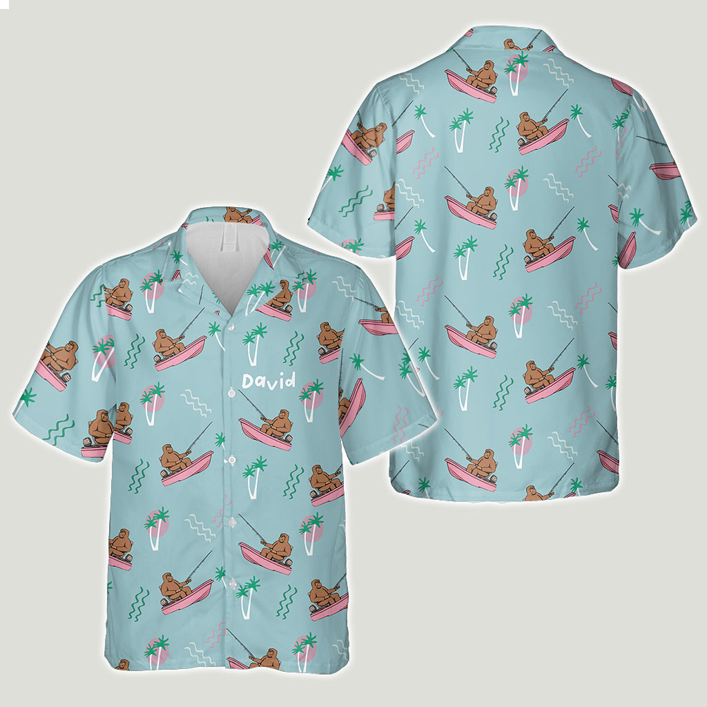 Funny Bigfoot Fishing Shirt - Personalized Fishing Hawaiian Shirt
