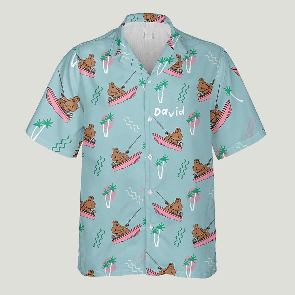 Funny Bigfoot Fishing Shirt - Personalized Fishing Hawaiian Shirt