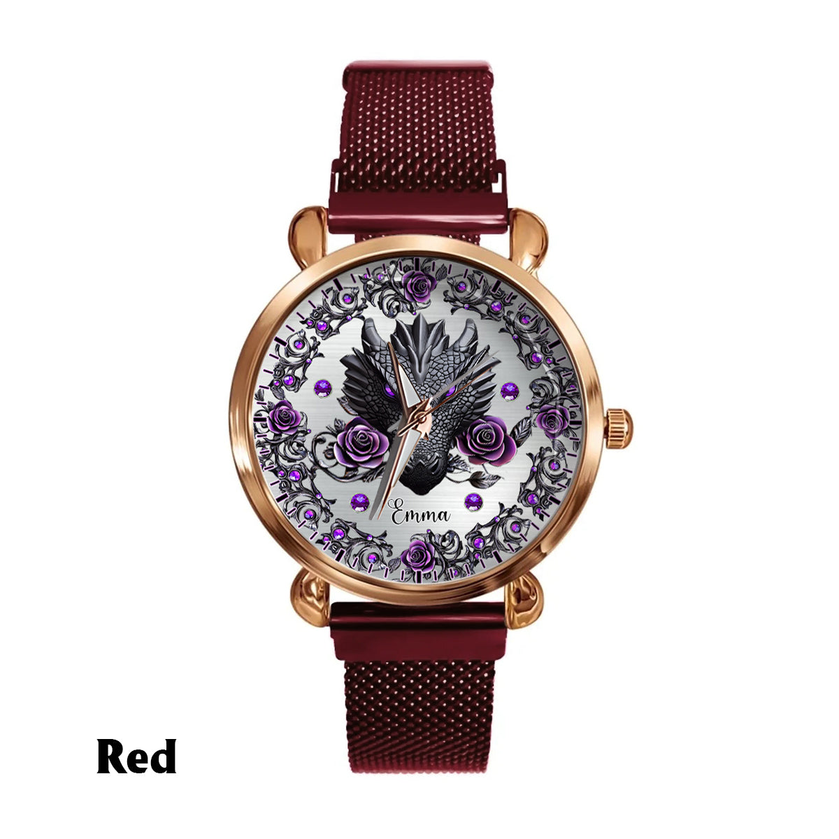 Dragon And Roses - Personalized Dragon Women Hand Watch