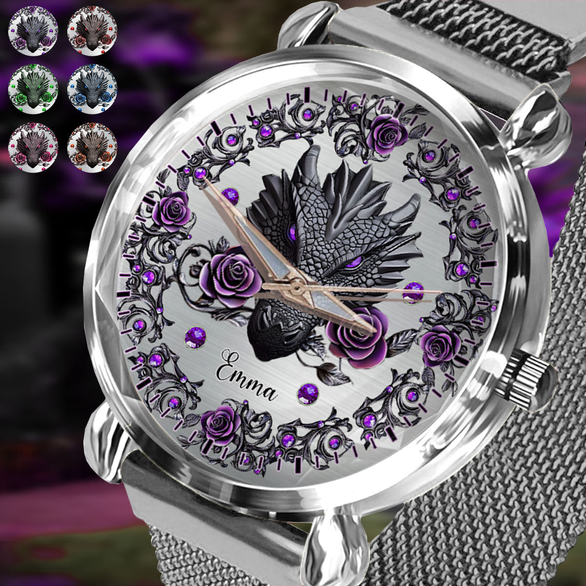 Dragon And Roses - Personalized Dragon Women Hand Watch