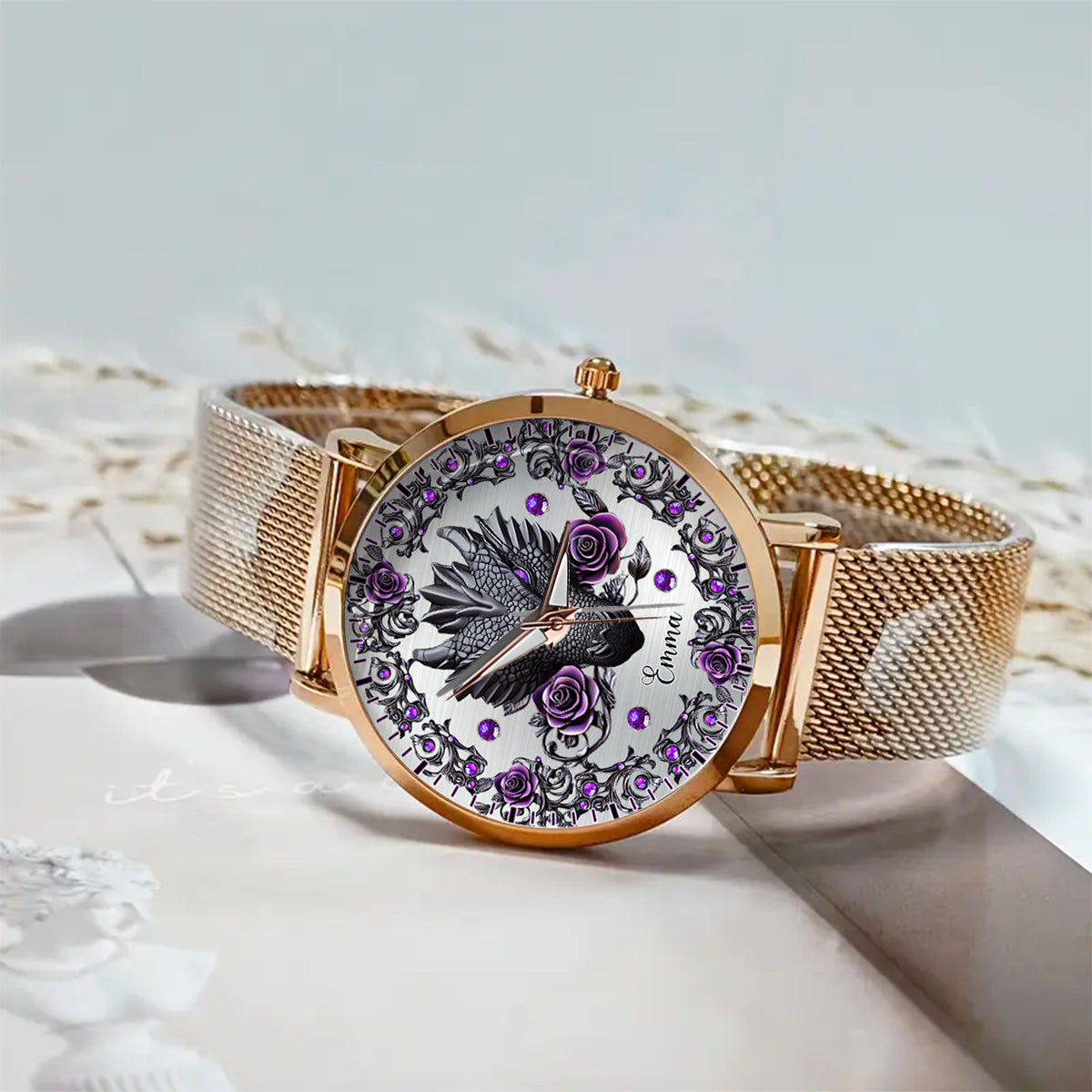 Dragon And Roses - Personalized Dragon Women Hand Watch