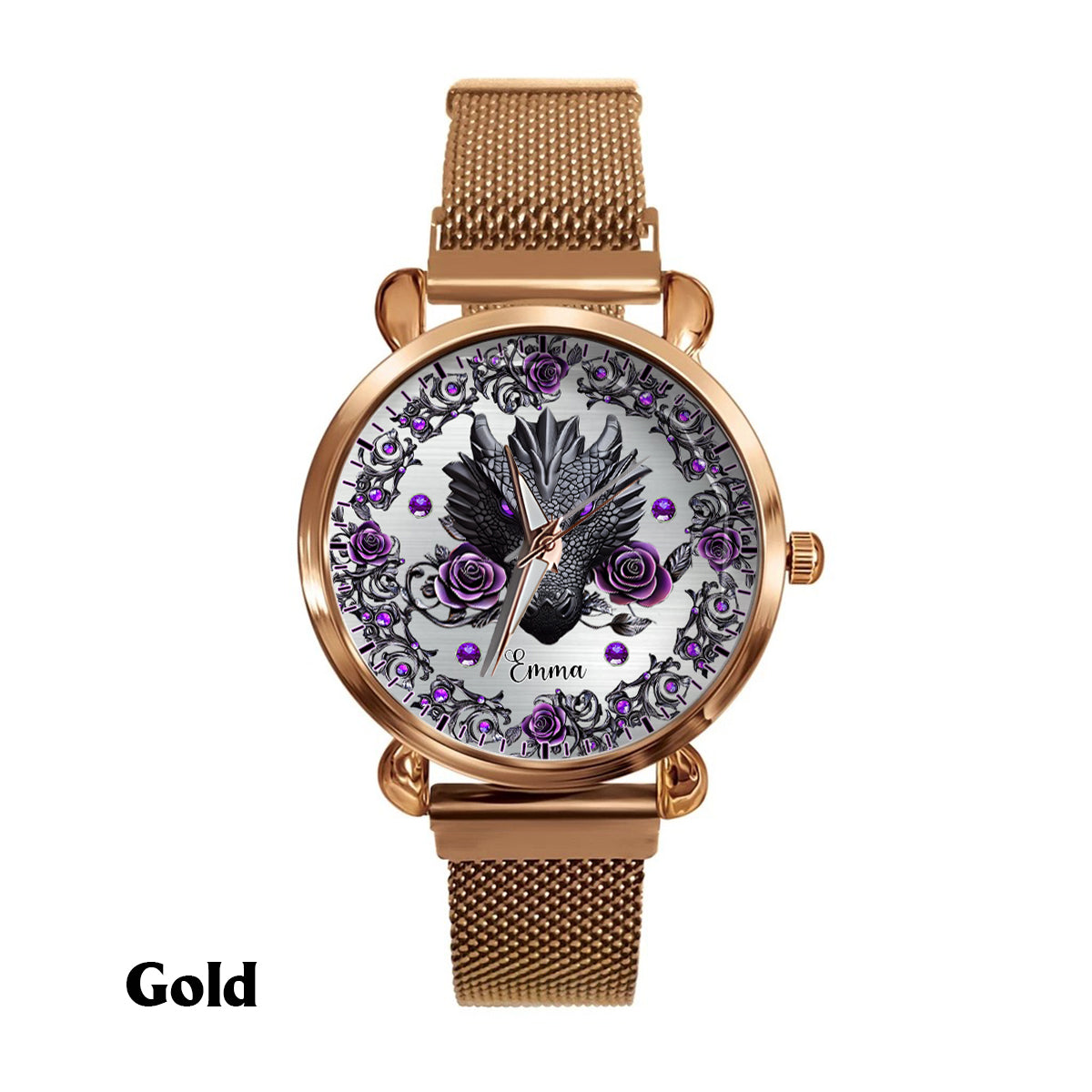Dragon And Roses - Personalized Dragon Women Hand Watch