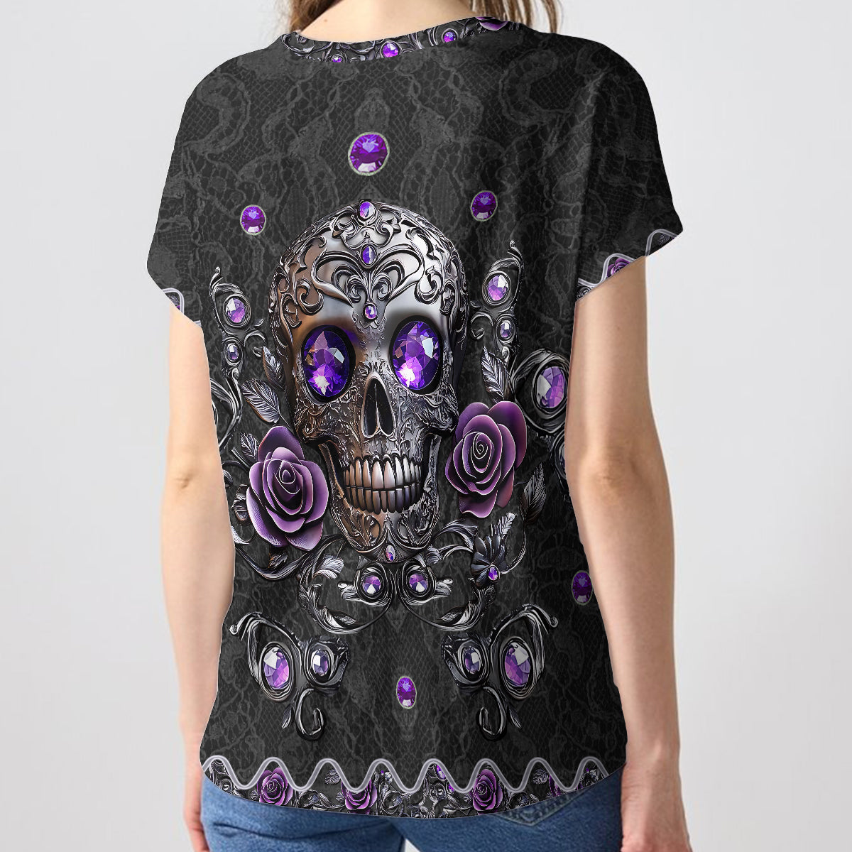 Beautiful Skull And Roses - Personalized Skull Fully Printed V-Neck T-Shirt