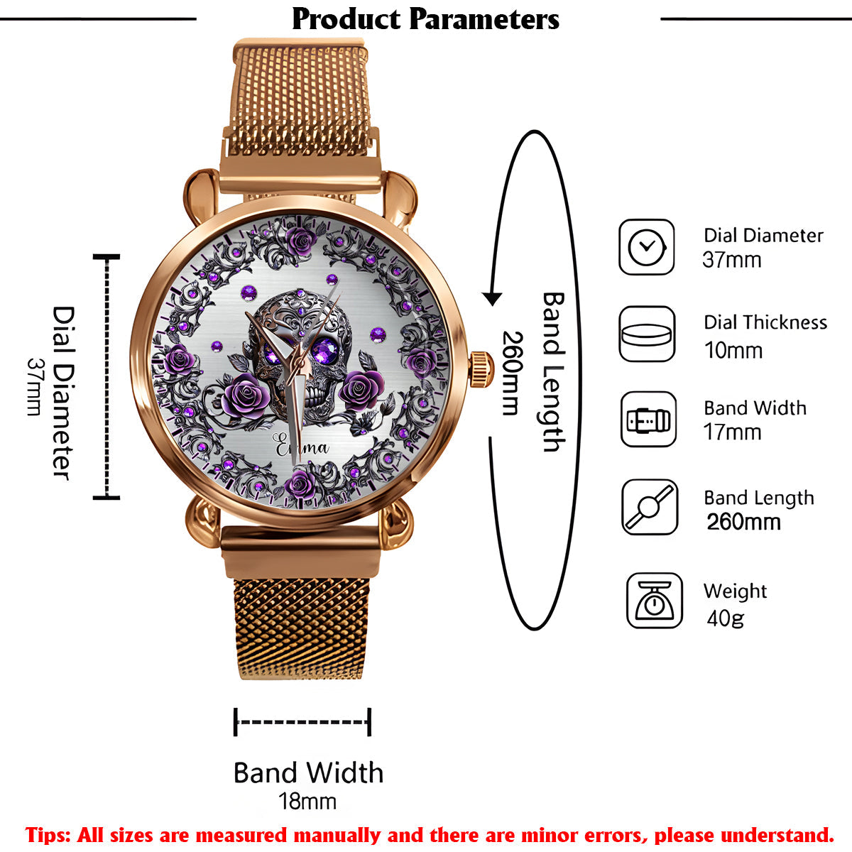 Beautiful Skull And Roses - Personalized Skull Women Hand Watch