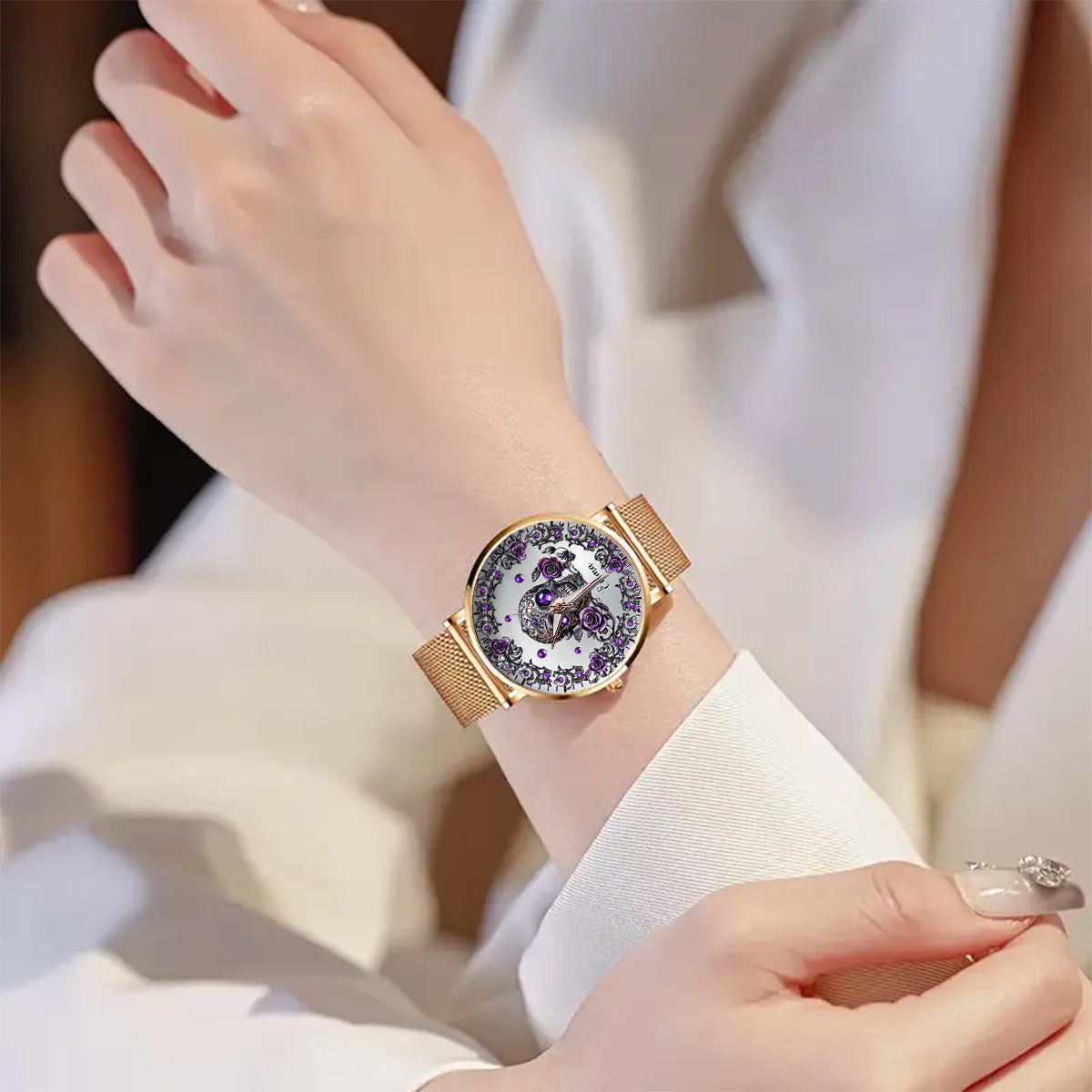 Beautiful Skull And Roses - Personalized Skull Women Hand Watch