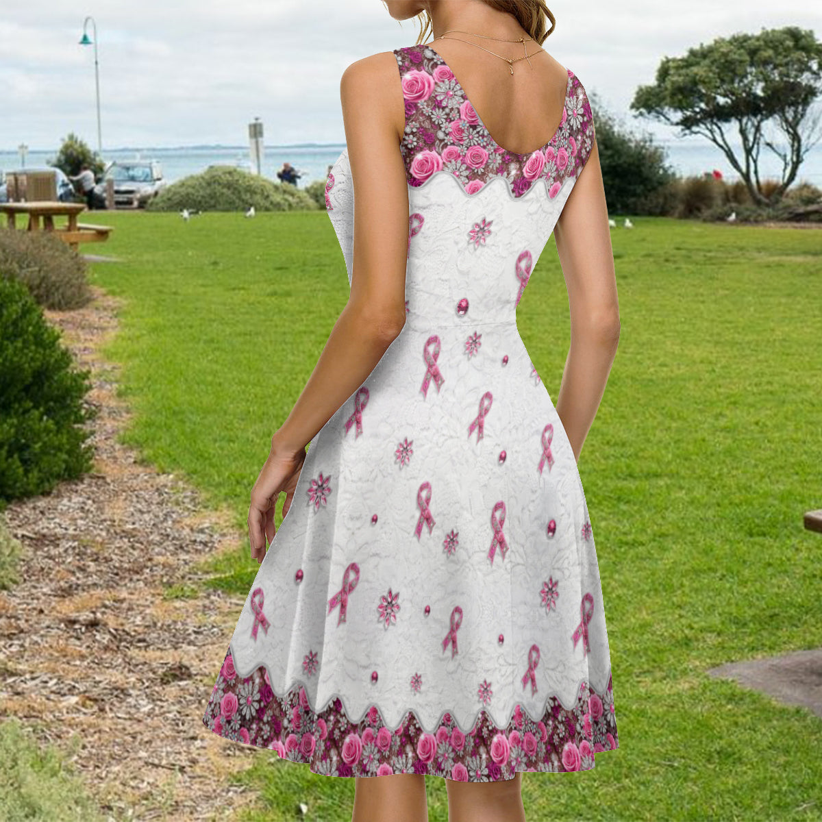 Brustkrebsbewusstsein – Personalisiertes ärmelloses Kleid zum Thema Brustkrebsbewusstsein