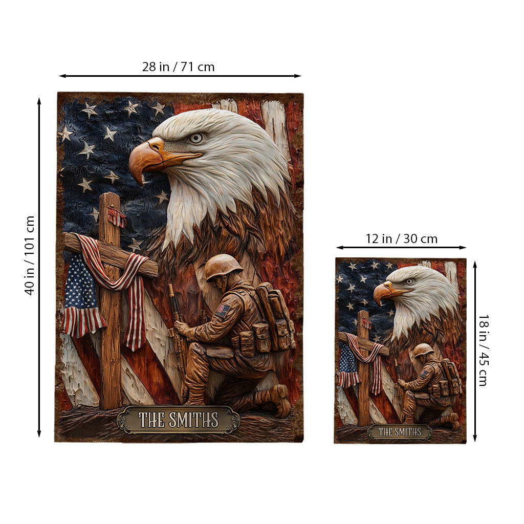 Patriotic Eagle Kneeling Soldier Christ Cross - Personalized Veteran Garden Flag