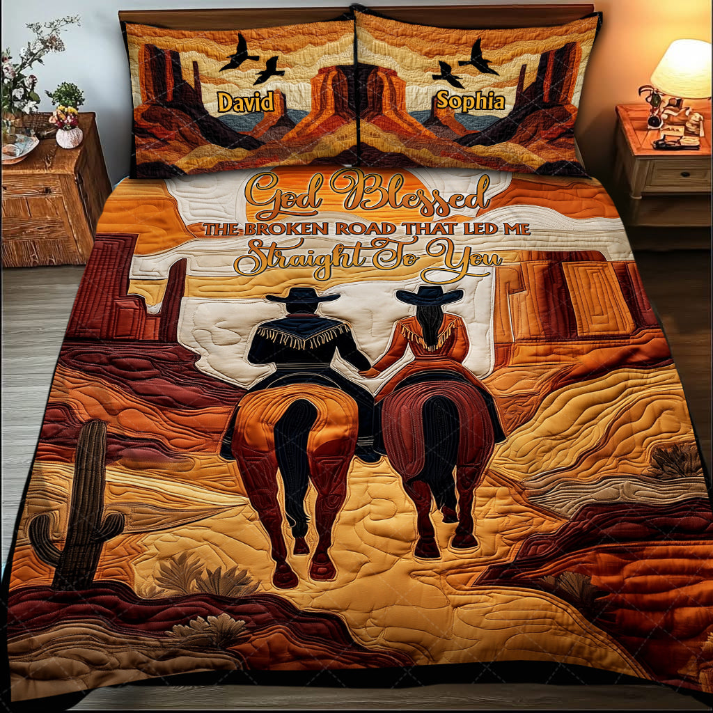 Gott segnete den zerbrochenen Weg – personalisiertes Cowgirl-Quilt-Set