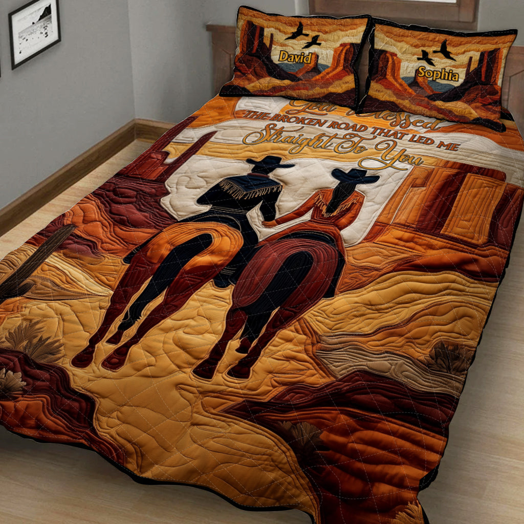 Gott segnete den zerbrochenen Weg – personalisiertes Cowgirl-Quilt-Set