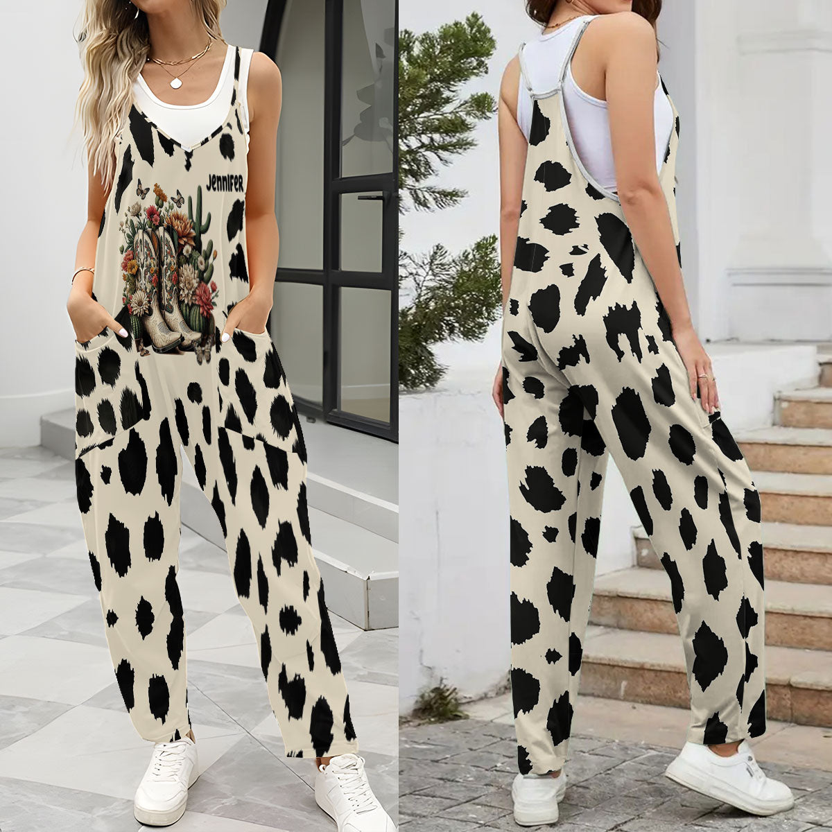 Western-Cowgirl-Stiefel – Personalisierte, locker sitzende Cowgirl-Overalls/Strampler