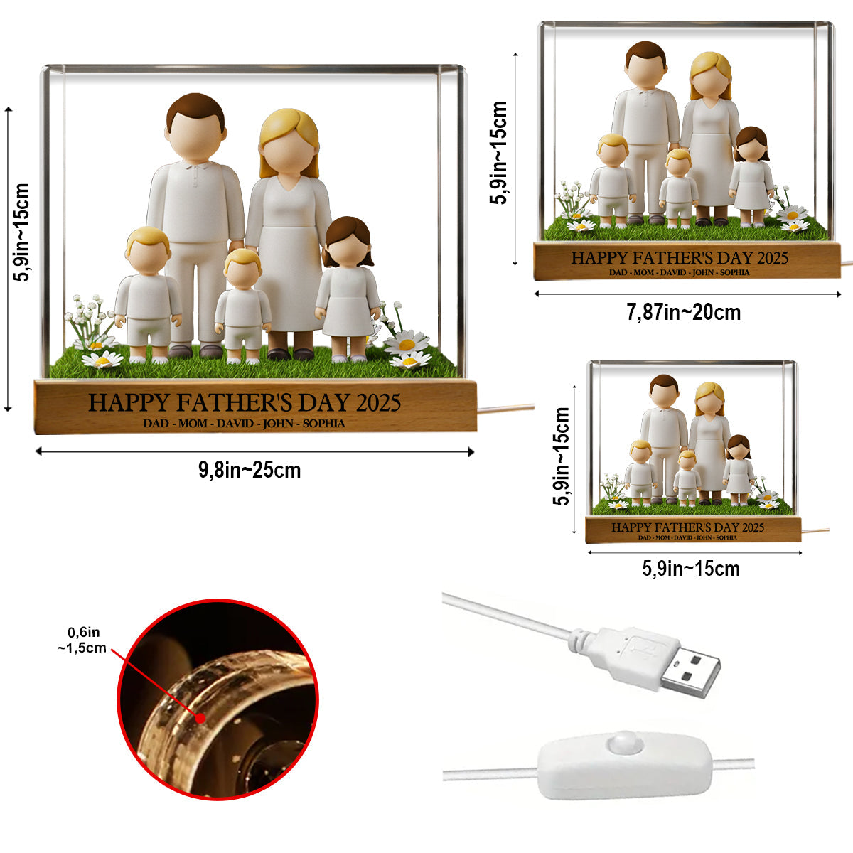 Alles Gute zum Vatertag 2025 – Personalisierte LED-Nachtleuchte in Familienform