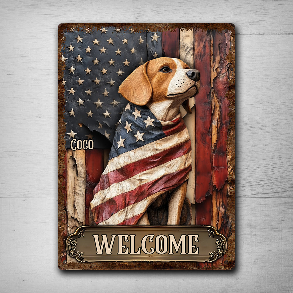 Stolzer Hund in Ruhm gehüllt – Personalisierte rechteckige Metalltafel mit Hund