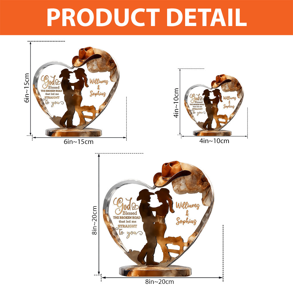 Cowboy- und Cowgirl-Pärchen – Gott segne sie – Personalisierte Acrylplakette in Cowgirl-Form