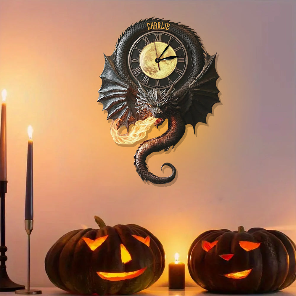 Dark Magical Dragon - Personalized Dragon LED Light Wall Clock
