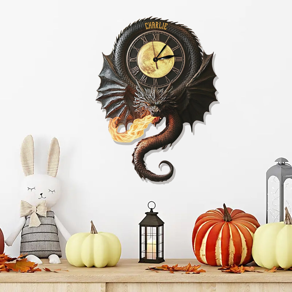 Dark Magical Dragon - Personalized Dragon LED Light Wall Clock