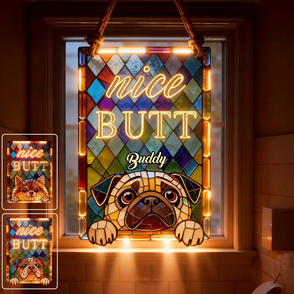 Neugieriges Haustier, schöner Po - Personalisiertes LED-Licht-Acrylschild für Hunde