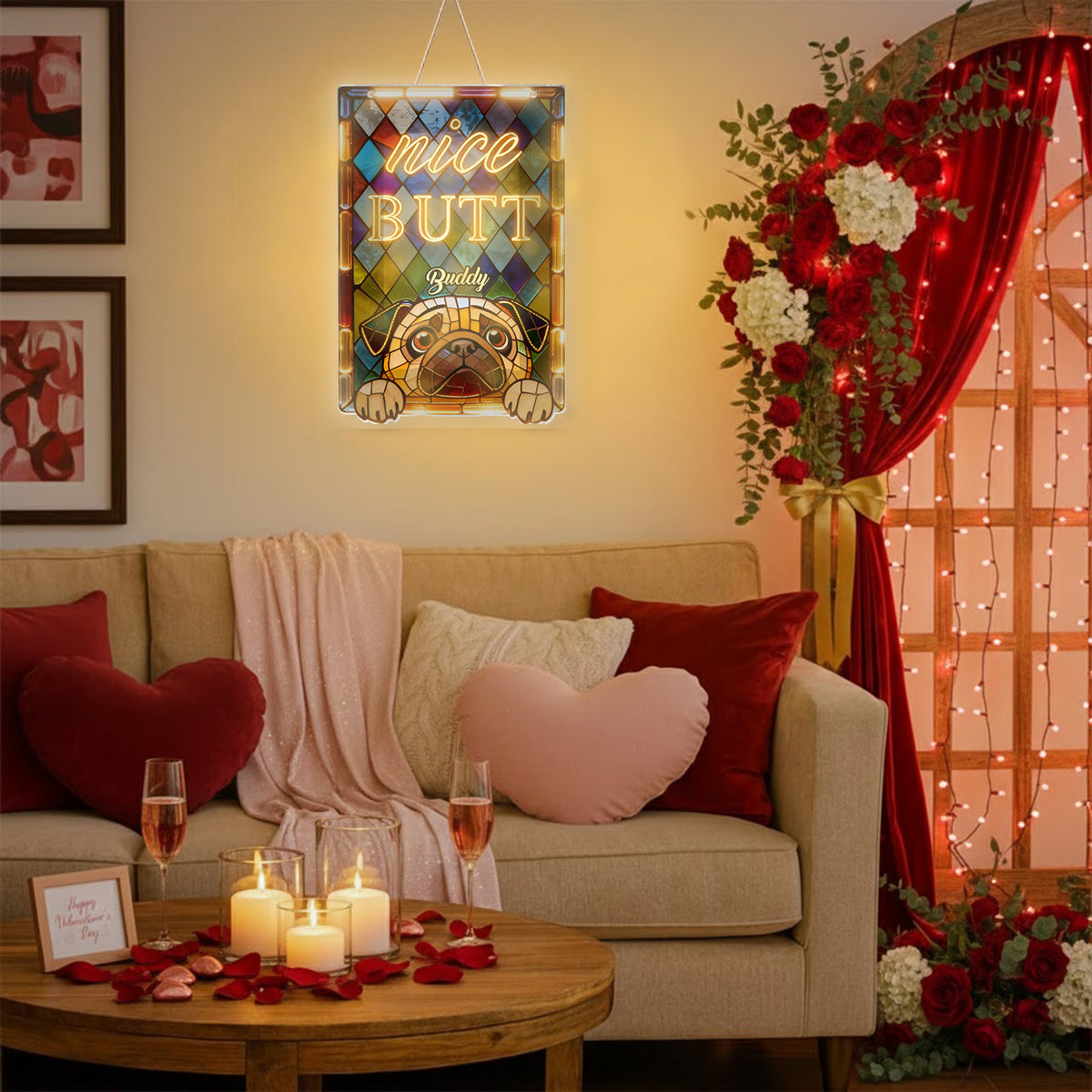 Neugieriges Haustier, schöner Po - Personalisiertes LED-Licht-Acrylschild für Hunde