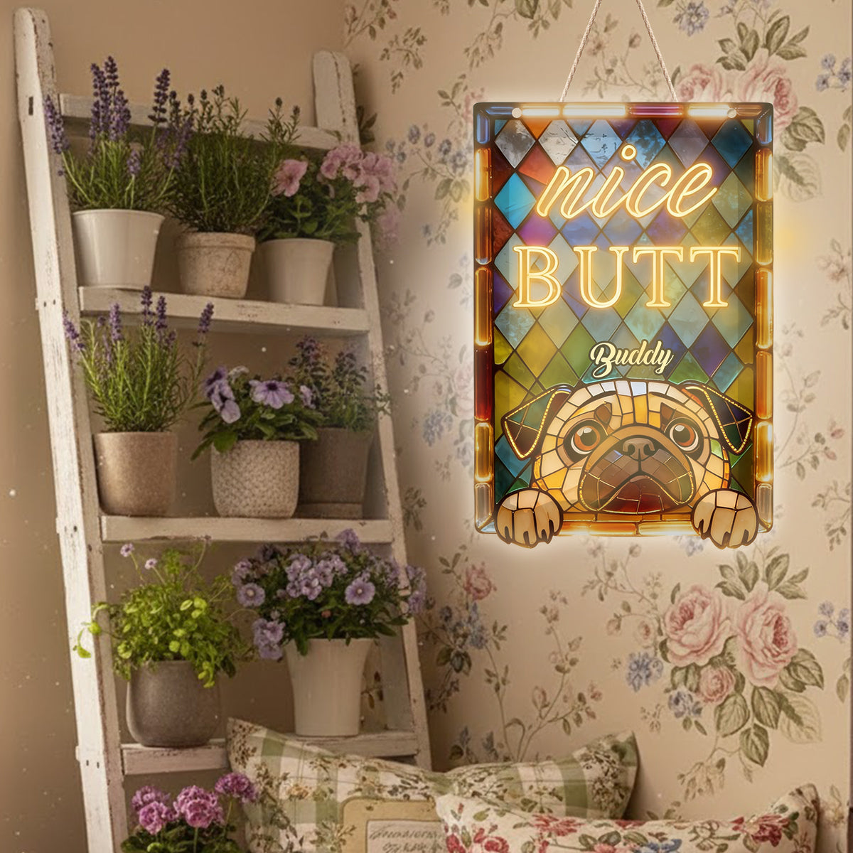 Neugieriges Haustier, schöner Po - Personalisiertes LED-Licht-Acrylschild für Hunde