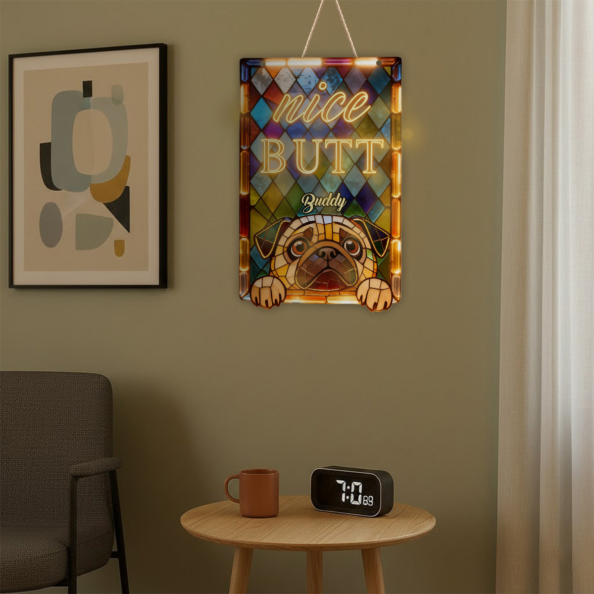 Neugieriges Haustier, schöner Po - Personalisiertes LED-Licht-Acrylschild für Hunde