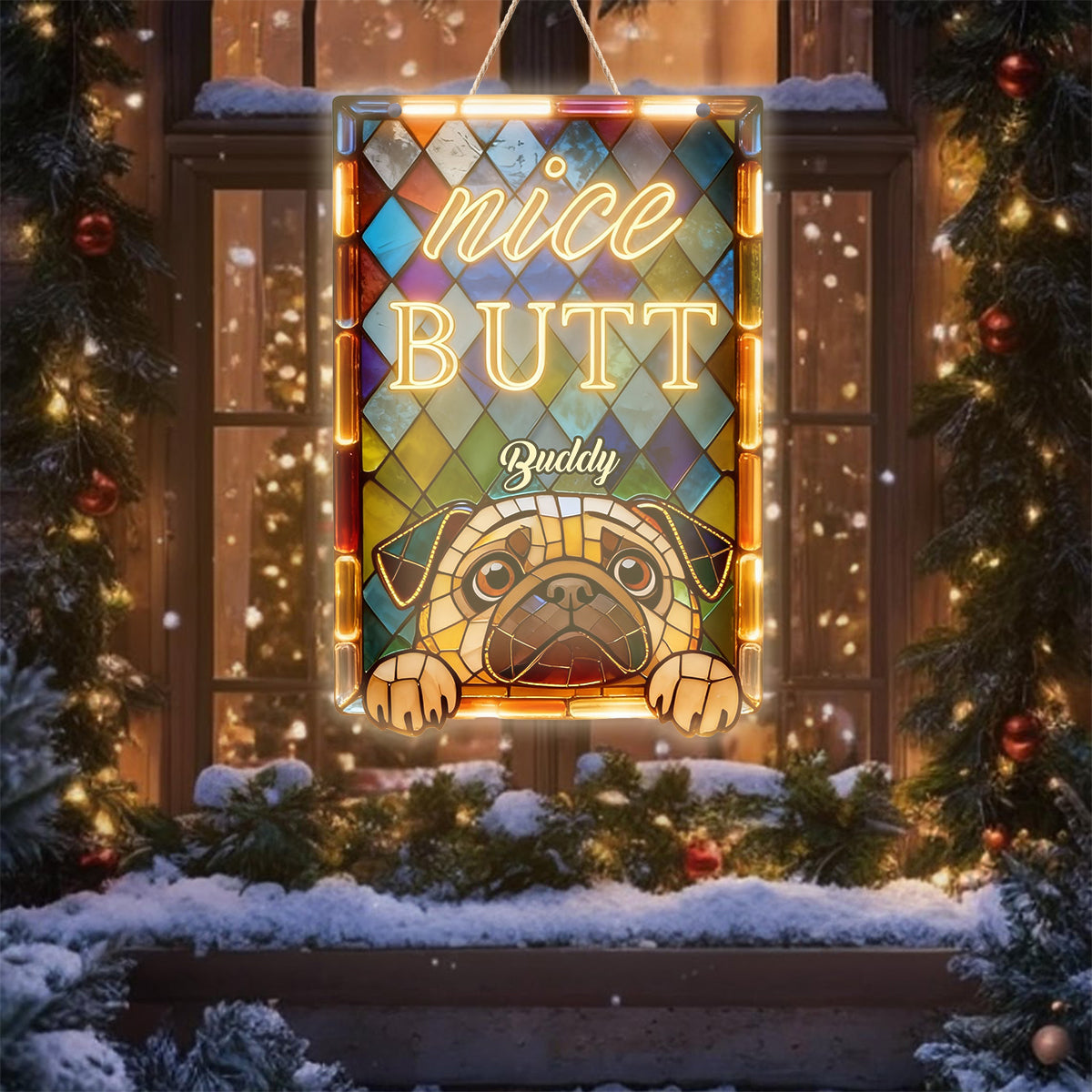 Neugieriges Haustier, schöner Po - Personalisiertes LED-Licht-Acrylschild für Hunde